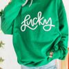 Green LUCKY Aphabet Chenille Embroidered Pullover Sweatshirt